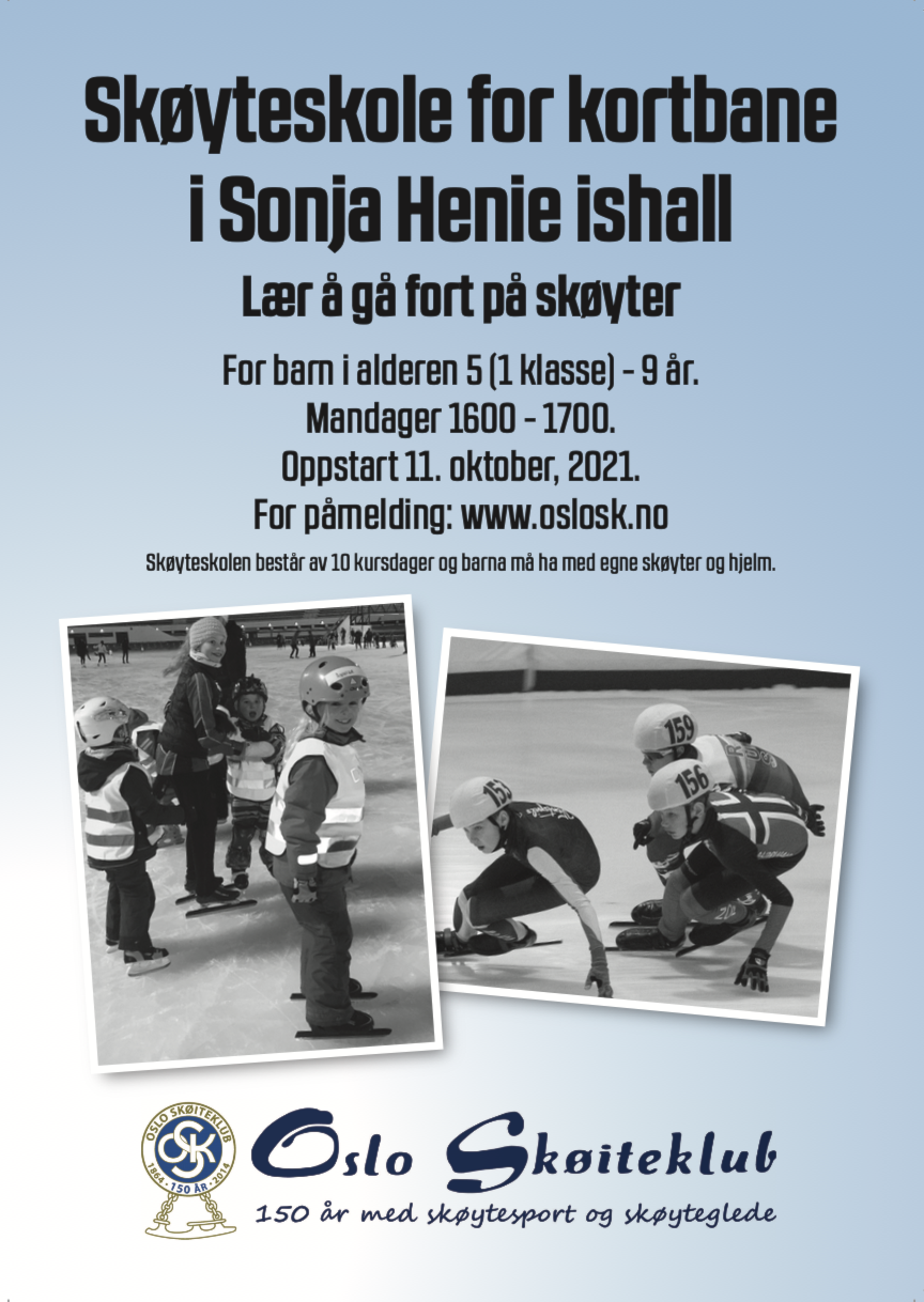 Påmelding til skøyteskole for kortbane i Sonja Henie Ishall er nå åpen